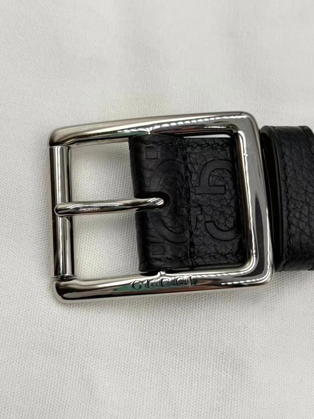 Gucci Men’s Jumbo GG Embossed Piuma Calfskin W35mm Belt Black 80cm 761567